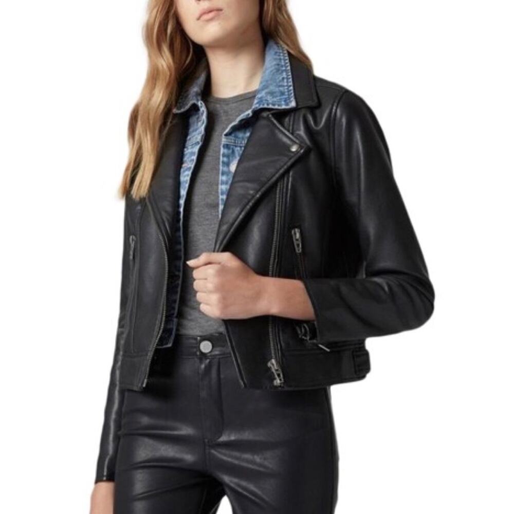 Blank NYC Faux Leather Jacket with Denim Insert Black sz S small